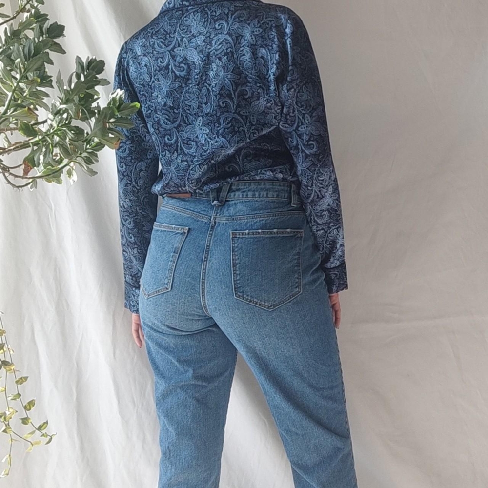 Blue Satin Pajama Top Blouse - Picture 3 of 3